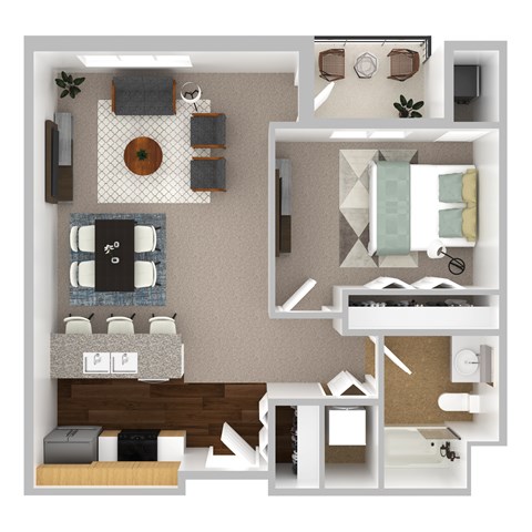 Floor plan for 1 bed, 1 bath, 757 sqft